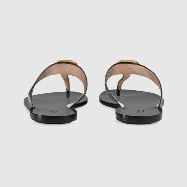 2019新作限定 グッチスーパーコピー ダブルG付 レザー トングサンダル LEATHER THONG SANDAL WITH DOUBLE G_497444 A3N00 1000