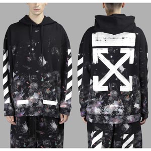 オフホワイト ギャラクシー偽物 Off-White ギャラクシー柄プルオーバーフードパーカー ブラック 東京HOODIE PARKA 芸能人