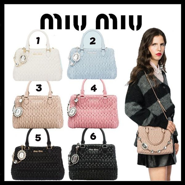 《送料無料》☆MiuMiu☆クリスタル ナッパレザー ハンドバッグ コピー 6色 5BA067FVJF0002VOOO