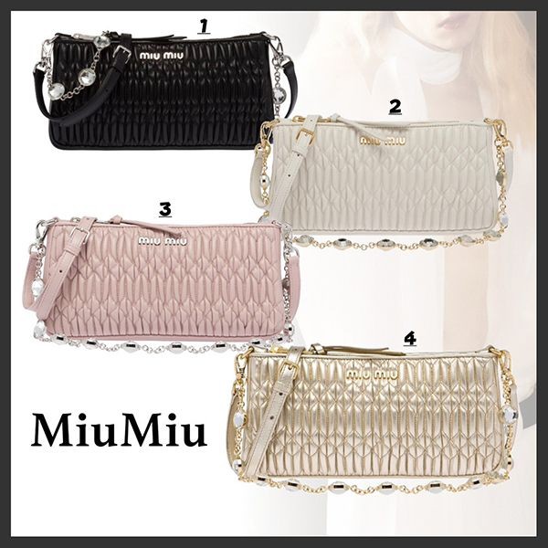 新作☆22SS【MiuMiu】ナッパレザー クリスタル ショルダーバッグ コピー 4色