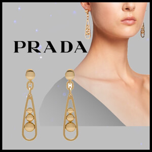 【PRADA】プラダ メタルボール ペンダントピアス ゴールドカラー