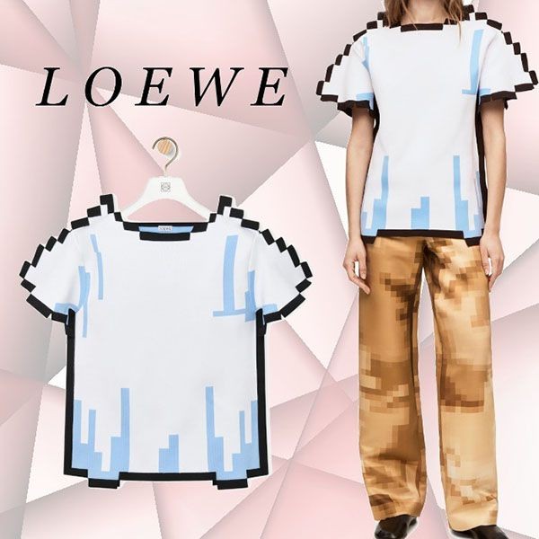 ロエベ Tシャツ 偽物 半袖 ピクセル テクニカルニット トップ A563R18X02